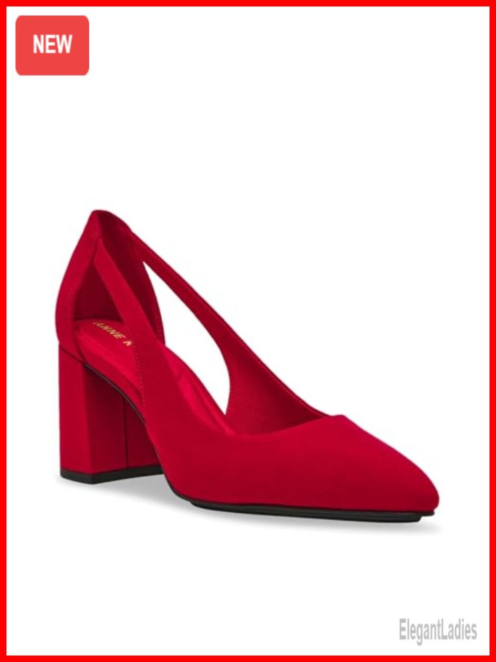 Anne Klein Berkeley Pump Faux Suede Almond Toe Block Heel